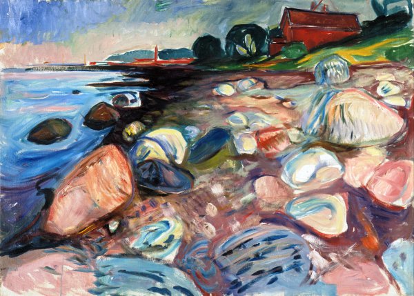 Shore with the Red House, 1904. The painting by Edvard Munch