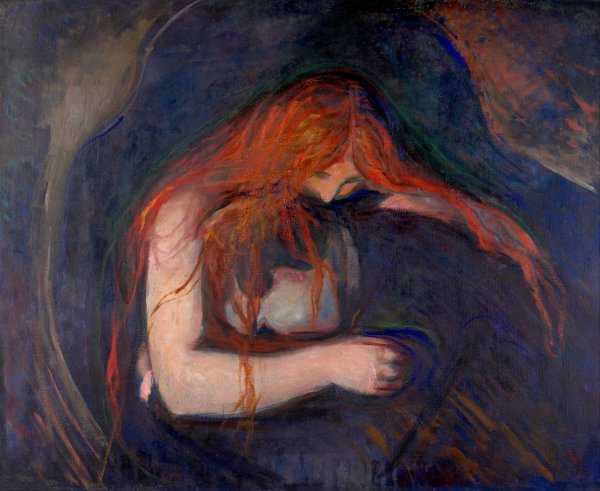 The Vampire (Love and Pain), 1893. The painting by Edvard Munch