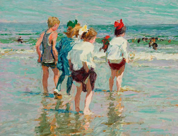 A Summer Day on Brighton Beach. The painting by Edward Henry Potthast