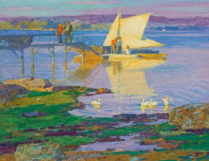 Edward Henry Potthast, Boat at Dock, Painting on canvas