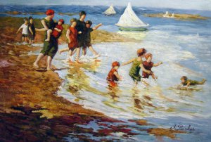 Edward Henry Potthast, Children At Play On The Beach, Painting on canvas