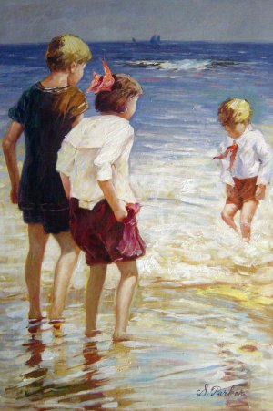 Edward Henry Potthast, Children At Shore No. 3, Painting on canvas