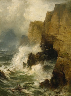 Edward Moran, Cliffs in a Storm, Painting on canvas