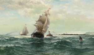 Famous paintings of Ships: Off Atlantic Shores, Highlands