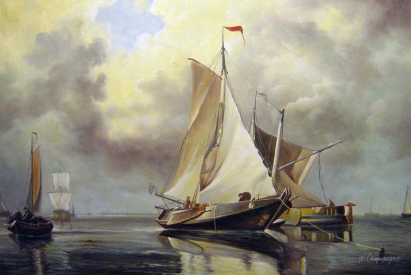 A Calm Day On The Scheldt. The painting by Edward William Cooke