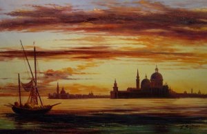 Edward William Cooke, Sunset Sky, Salute And San Giorgio Maggiore, Painting on canvas