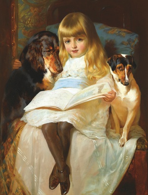 Edwin Douglas, A Favourite Story with a Gordon Setter and a Jack Russell, Painting on canvas