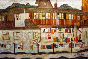 Egon Schiele, A House With Drying Laundry, Art Reproduction