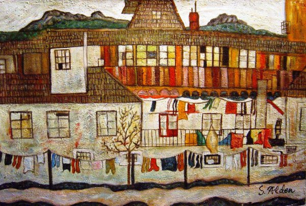 A House With Drying Laundry. The painting by Egon Schiele