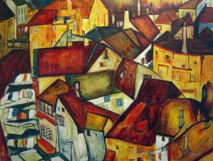 A Krumau Town Crescent, Egon Schiele, Art Paintings