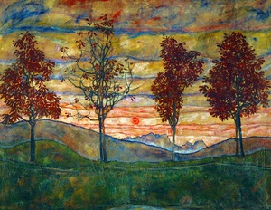 A Landscape with Four Trees, Egon Schiele, Art Paintings