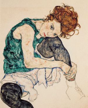 Egon Schiele, A Seated Woman With Bent Knee II, Art Reproduction