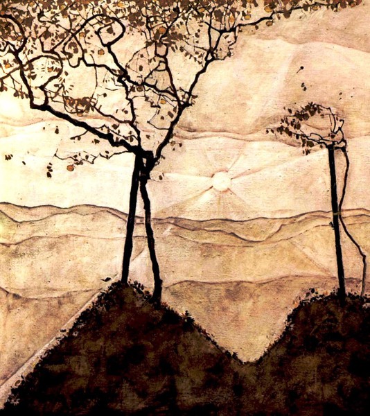Autumn Sun. The painting by Egon Schiele