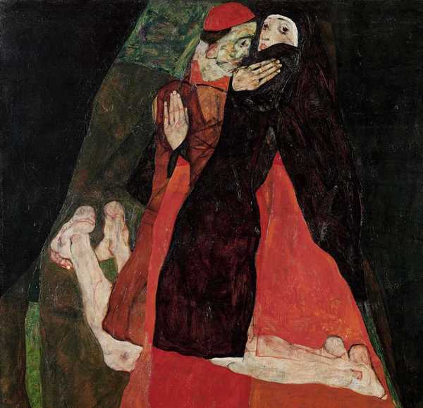 Cardinal and Nun (Caress). The painting by Egon Schiele