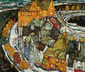 Egon Schiele, Crescent of Houses II (Island Town), Painting on canvas