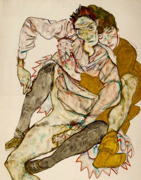 Egon and Edith Schiele: Seated Couple . The painting by Egon Schiele