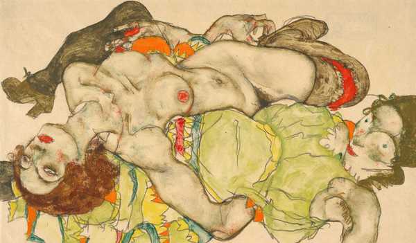 Female Lovers. The painting by Egon Schiele