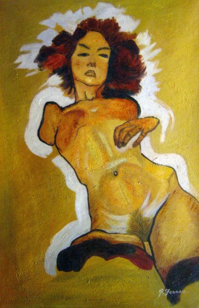 Female Nude. The painting by Egon Schiele