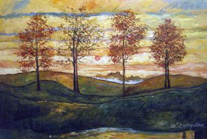 Egon Schiele, Four Trees, Painting on canvas