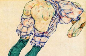 Egon Schiele, Girl with Green Stockings, Painting on canvas
