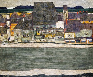 Egon Schiele, Houses on the River (Old Town), Art Reproduction