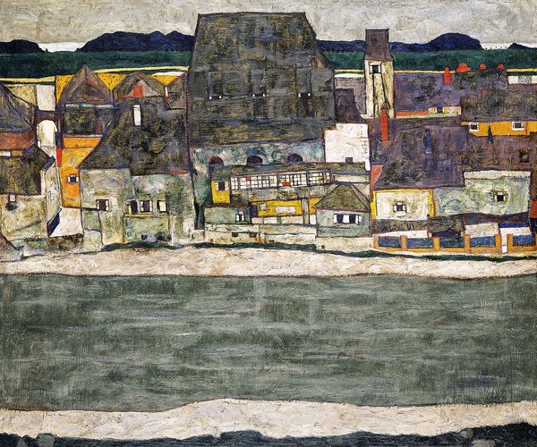 Houses on the River (Old Town). The painting by Egon Schiele