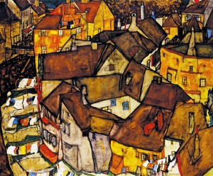 Egon Schiele, Krumau - Crescent of Houses (The Small City V) , Painting on canvas