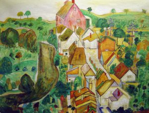 Egon Schiele, Landscape At Krumau, Painting on canvas