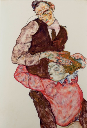 Egon Schiele, Lovers - Self Portrait with Wally, Painting on canvas