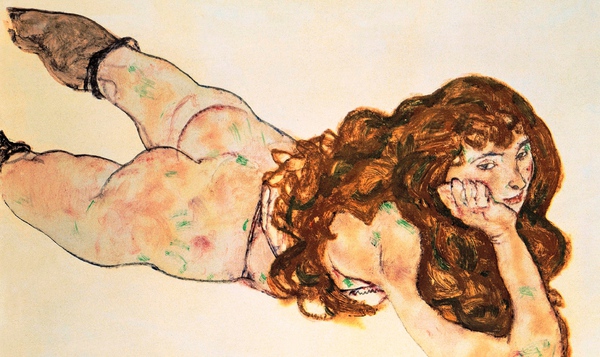 Lying Female Nude. The painting by Egon Schiele