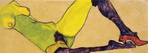Egon Schiele, Reclining Nude in Violet Stockings, 1910, Painting on canvas