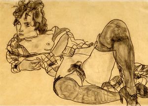 Egon Schiele, Reclining Woman, 1918, Painting on canvas