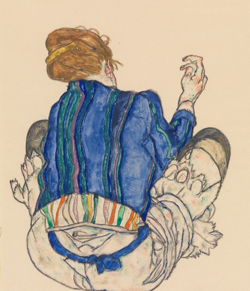 Seated Woman, Back View. The painting by Egon Schiele