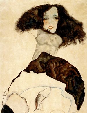 Egon Schiele, Seated Woman with Bent Knee, Painting on canvas