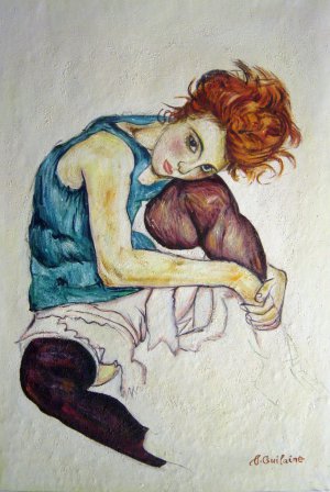 Egon Schiele, Seated Woman With Bent Knee, Painting on canvas