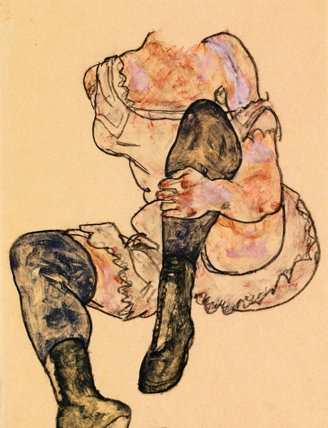 Seated Woman with Bent Leg - Torso. The painting by Egon Schiele