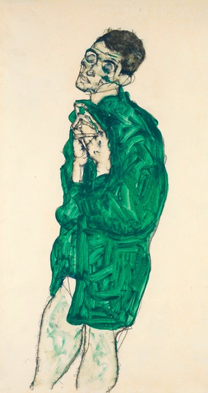 Reproduction oil paintings - Egon Schiele - Self-Portrait in Green Shirt with Eyes Closed