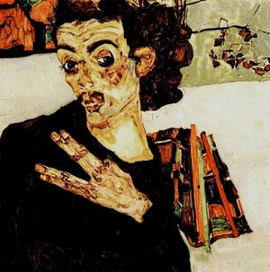 Reproduction oil paintings - Egon Schiele - Self-Portrait with Black Vase and Spread Fingers