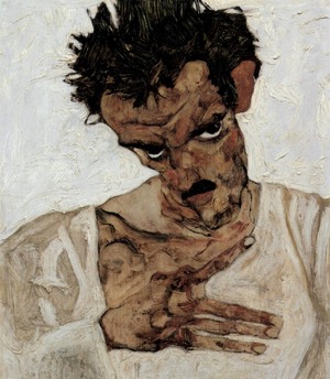Egon Schiele, Self Portrait with Lowered Head, Painting on canvas