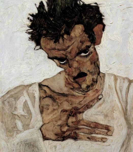Self Portrait with Lowered Head. The painting by Egon Schiele