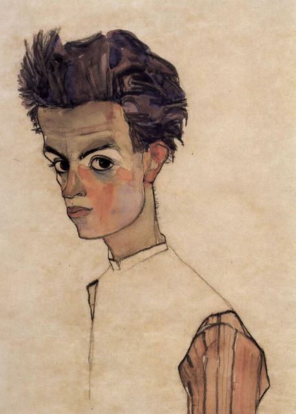 Self-Portrait with Lowered Head. The painting by Egon Schiele