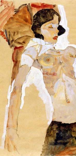 Semi-Nude. The painting by Egon Schiele