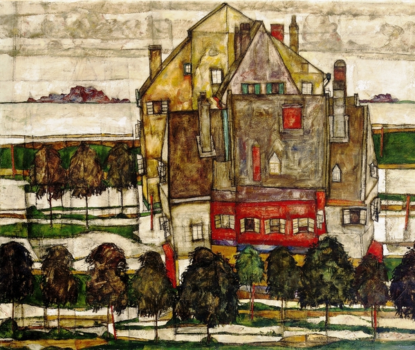 Sinle Houses. The painting by Egon Schiele