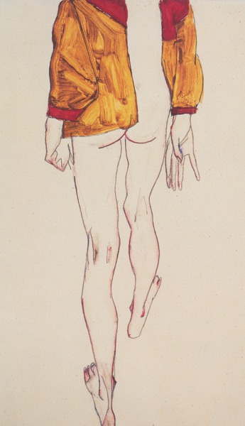 Standing Half-Nude with a Brown Shirt. The painting by Egon Schiele