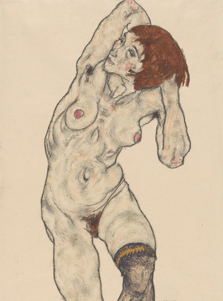 Standing Nude in Black Stockings. The painting by Egon Schiele