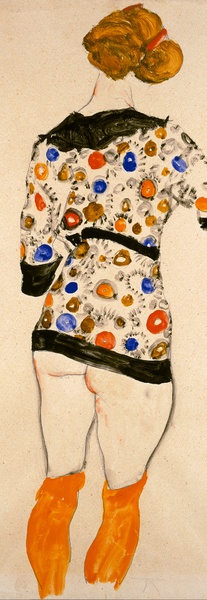 Standing Woman in a Patterned Blouse. The painting by Egon Schiele