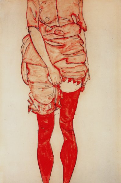 Standing Woman in Red. The painting by Egon Schiele