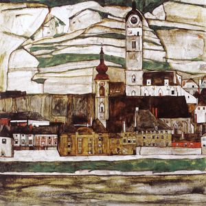 Egon Schiele, Stone on the Danube, Painting on canvas