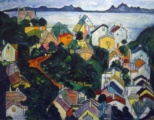 Summer Landscape, Krumau. The painting by Egon Schiele