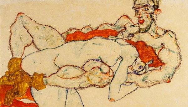 The Embrace, 1913. The painting by Egon Schiele